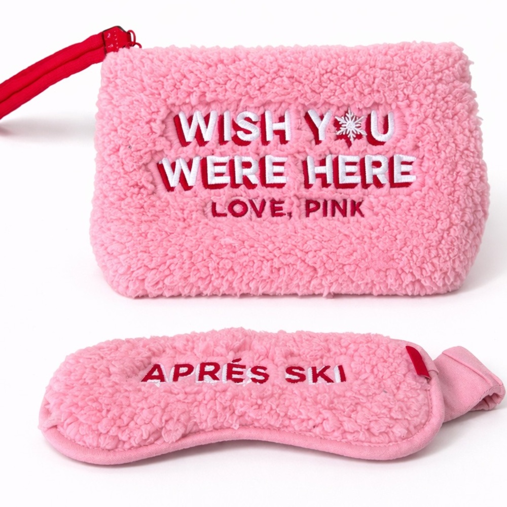 Victoria’s Secret Pink Sherpa Cosmetic Bag Eye Mask Set Apres Ski + Bonus
